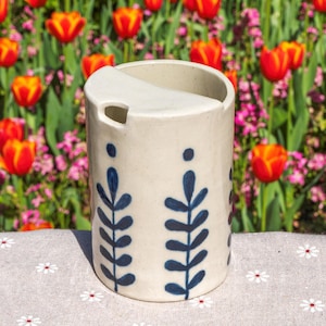 Blue Branches Travel Mug, Handmade Pottery Mug, To Go Ceramic Tumbler, Hand-painted Sip Mug, Coffee Cup Sip Mug Mother&#39;s Day Gift for Her