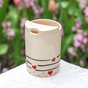 Personalized Travel Mug, Handmade Pottery Mug, To Go Ceramic Cup, Hand-painted Love Heart Mug, Coffee Cup Sip Mug Gift for Her - PREORDER