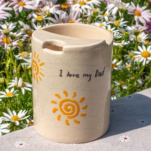 Sun Travel Mug, Handmade Pottery Mug, To Go Ceramic Tumbler, Hand-painted Sip Mug, Coffee Cup Sip Mug Father&#39;s Day Gift for Dad