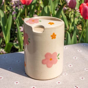 Flower Travel Mug, Handmade Ceramic Mug, To Go Ceramic Tumbler, Hand-painted Coffee Cup, Sipper Mug Mother&#39;s Day Gift for Her-PREORDER