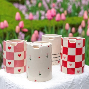 Hand-Painted Ceramic Travel Mug: Heart Design, Coffee Cup - PREORDER