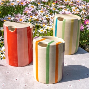 Striped Travel Tumbler, To Go Ceramic Tumbler, Handmade Pottery Mug, Hand-painted Sip Mug, Travel Mug Coffee Cup Unique Gift for Her