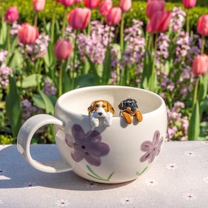 Custom Pet Mug with 3D Dog/Cat Figure Handmade Ceramic Mug Peekaboo Pet Mug Memorial Gift for Pet Lovers Personalized Coffee Cup for Mother