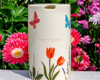Custom Text Flowers Travel Mug, Handmade Pottery Mug, To Go Ceramic Tumbler, Hand-painted Coffee Cup Sip Mug Mother's Day Gift for Her