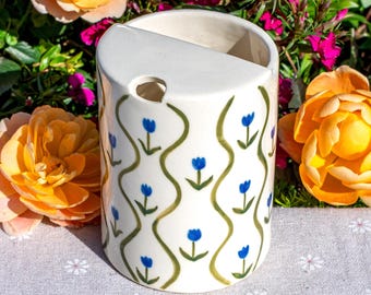 Flowers Travel Mug, Handmade Pottery Mug, To Go Ceramic Tumbler, Hand-painted Sip Mug, Coffee Cup Sip Mug Mother's Day Gift for Her