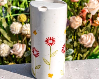 Flowers Travel Mug, Handmade Pottery Mug, To Go Ceramic Tumbler, Hand-painted Sip Mug, Coffee Cup Sip Mug Birthday Gift for Her