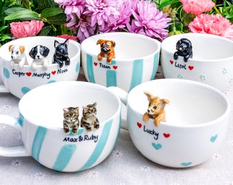 Custom Pet Mug with Pet Figure Handmade Ceramic Mug Peekaboo Pet Mug Memorial Gift for Pet Owners Personalized Dog/Cat Inside Mug Coffee Cup