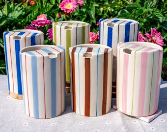 Striped Travel Tumbler, To Go Ceramic Tumbler, Handmade Pottery Mug, Hand-painted Sip Mug, Travel Mug Coffee Cup Unique Gift for Her