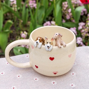 Custom Heart Pet Mug with Pet Figure Handmade Ceramic Mug Peekaboo Pet Mug Memorial Gift for Pet Owners Personalized Dog/Cat Mug Coffee Cup