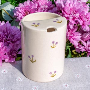 Purple Flower Travel Mug, Handmade Ceramic Coffee Cup, To Go Ceramic Travel Tumbler, Hand-painted Floral Mug Mother's Day Gift for Her