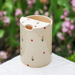 Tulip Travel Mug, Handmade Pottery Mug, Personalized Hand-painted Ceramic To Go Cup, Coffee Cup Sip Mug Gift for Her - PREORDER