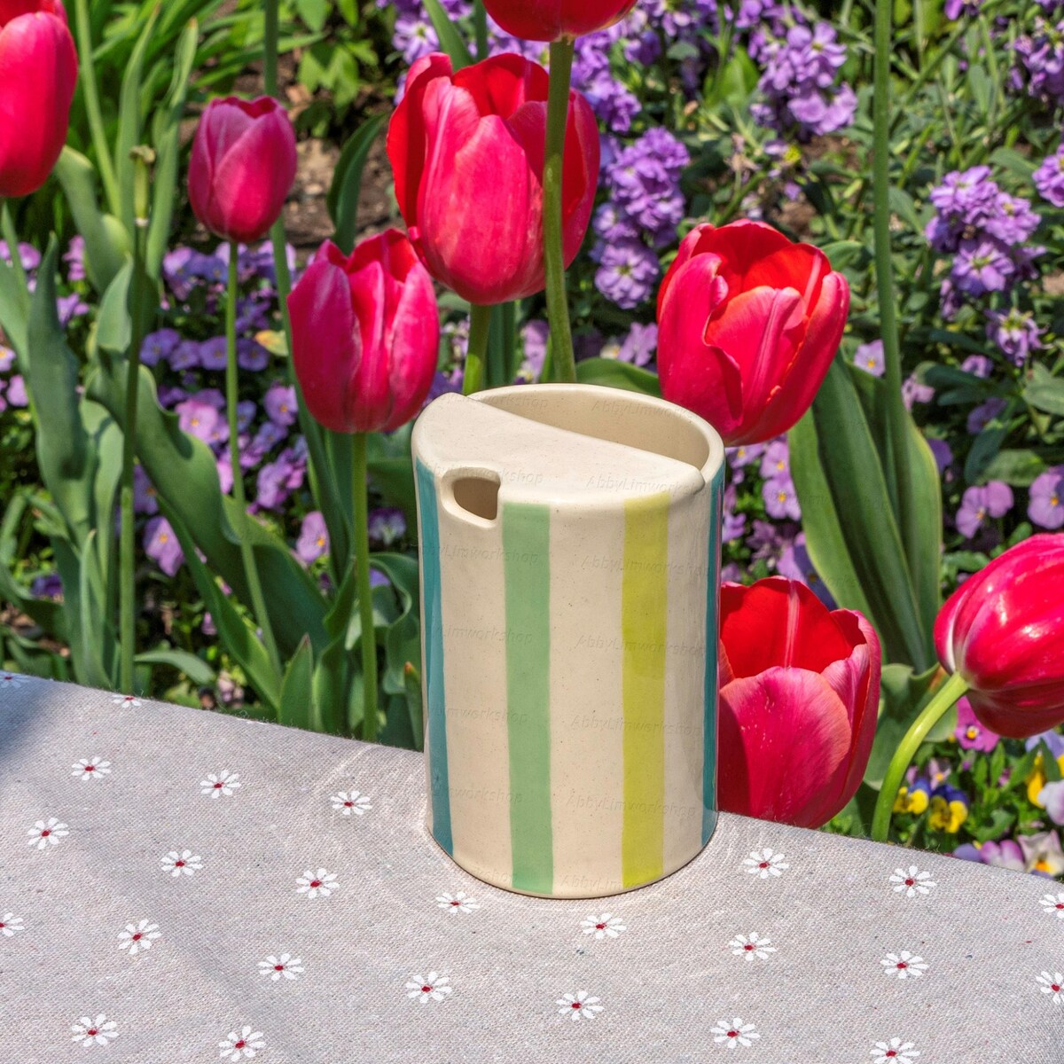 Handmade Striped Ceramic Travel Mug