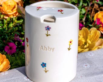 Colorful Flower Travel Mug, Handmade Pottery Mug, To Go Ceramic Tumbler, Hand-painted Sip Mug, Coffee Cup Sip Mug Mother's Day Gift for Her