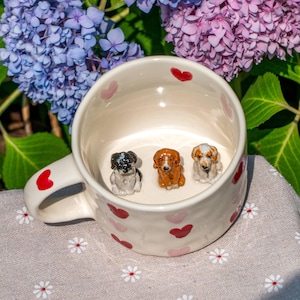 Love Heart Mug Custom Pet Mug 3D Dog/Cat Figure Handmade Ceramic Peekaboo Pet Mug Memorial Gift for Pet Lovers Personalized Coffee Cup 300ml
