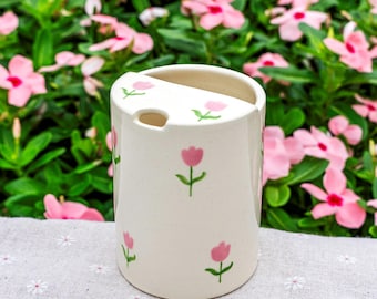 Flowers Travel Mug, Handmade Pottery Mug, To Go Ceramic Tumbler, Hand-painted Sip Mug, Coffee Cup Sip Mug Mother's Day Gift for Her