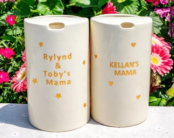 Golden Star/Hearts Travel Mug, Handmade Ceramic Coffee Cup, To Go Ceramic Travel Tumbler, Hand-painted Sip Mug Mother's Day Gift for Her