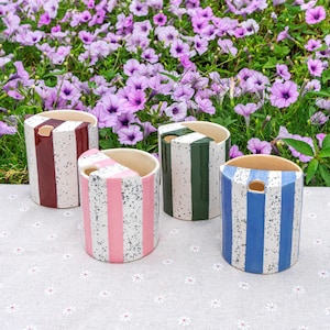 Striped Travel Tumbler, To Go Ceramic Tumbler, Handmade Pottery Mug, Hand-painted Sip Mug, Travel Mug Coffee Cup Unique Gift for Her