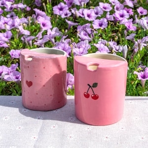 Cherry Travel Mug, Handmade Pottery Mug, To Go Ceramic Tumbler, Hand-painted Sip Mug, Coffee Cup Sip Mug Mother&#39;s Day Gift for Her