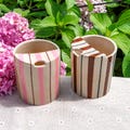 Handmade Ceramic Travel Mug: Pink & Brown Striped Coffee Tumbler product logo