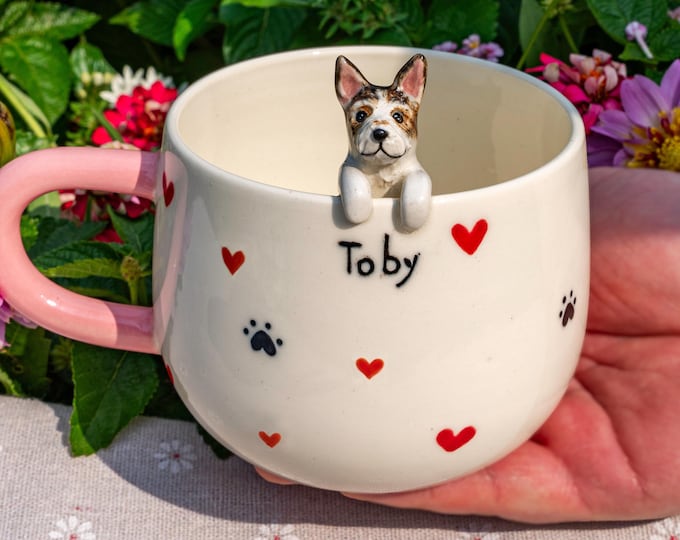 Custom Heart Pet Mug with Pet Figure Handmade Ceramic Mug Peekaboo Pet Mug Memorial Gift for Pet Owners Personalized Dog/Cat Mug Coffee Cup