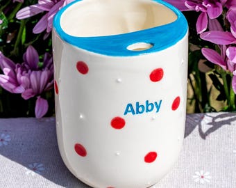 Custom Text Mug, Personalized Travel Mug with Engraving Text, Handmade Ceramic Coffee Tumbler