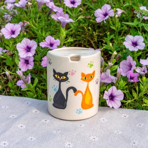 Cats Travel Mug, Handmade Pottery Mug, To Go Ceramic Tumbler, Hand-painted Sip Mug, Coffee Cup Sip Mug Birthday Day Gift for Pet Lover