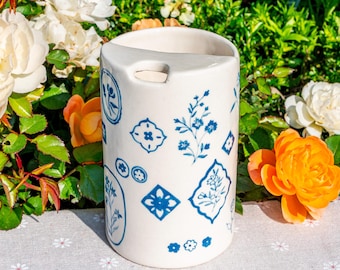 Flowers Travel Mug, Handmade Pottery Mug, To Go Ceramic Tumbler, Hand-painted Sip Mug, Coffee Cup Sip Mug Mother's Day Gift for Her