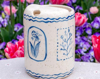 Flowers Travel Mug, Handmade Pottery Mug, To Go Ceramic Tumbler, Hand-painted Sip Mug, Coffee Cup Sip Mug Birthday Gift for Her