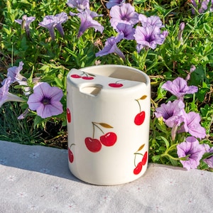 Fruits Travel Mug, Handmade Pottery Mug, To Go Ceramic Tumbler, Hand-painted Sip Mug,Lemon Coffee Cup Sip Mug Birthday Day Gift for Her