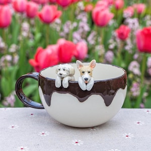 Custom Ceramic Pet Mug, Handmade Coffee Cup with Pet Figure Peekaboo Mug Pet Memorial Gift for Pet Lovers Personalized Dog/Cat Mug