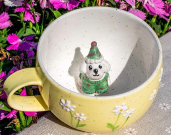 Custom Pet Mug with 3D Dog/Cat Figure Handmade Ceramic Peekaboo Mug Memorial Gift for Pet Lovers Personalized Pet Mug Coffee Cup