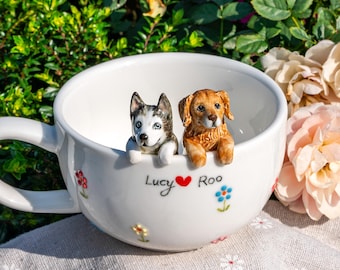 Custom Pet Mug with 3D Dog/Cat Figure Handmade Ceramic Peekaboo Mug Memorial Gift for Pet Lovers Personalized Pet Mug Coffee Cup