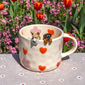 Custom Pet Mug with 3D Dog/Cat Figure Handmade Ceramic Mug Peekaboo Pet Mug Memorial Gift for Pet Lovers Personalized Paw Print Coffee Cup