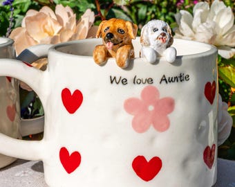 Custom Pet Mug with 3D Dog/Cat Figure Handmade Ceramic Mug Peekaboo Pet Mug Memorial Gift for Pet Lovers Personalized Heart Coffee Cup 300ml