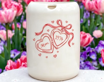 Heart Locket Travel Mug, Handmade Ceramic Tumbler, Hand-painted Pottery Sip Mug, Coffee Cup Gift
