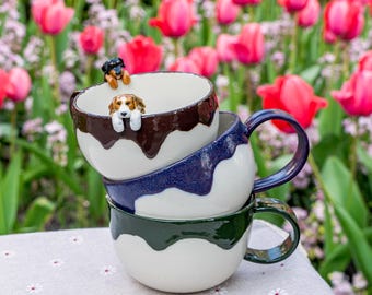 Haustier-Becher mit Haustier-Abbildung handgemachter keramischer Becher Peekaboo-Haustier-Becher-Gedenkgeschenk für Haustier-Besitzer personifizierter Hund/Katze innerhalb Becher-Kaffeetasse