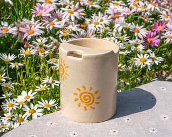 Sun Travel Mug, Handmade Pottery Mug, To Go Ceramic Tumbler, Hand-painted Sip Mug, Coffee Cup Sip Mug Father's Day Gift for Dad