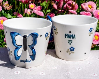 Custom Text 3D Butterfly Cup, Handmade Ceramic Coffee Mug with Engraving Text 350ml