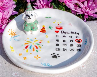 Custom Pet Jewelry Dish with 3D Dog/Cat Figure, Handmade Ceramic Trinket Dish, Personalized Ring Dish Memorial Gift for Pet Lovers Best Dad