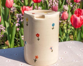 Colorful Flower Travel Mug, Handmade Pottery Mug, To Go Ceramic Tumbler, Hand-painted Sip Mug, Coffee Cup Sip Mug Mother's Day Gift for Her