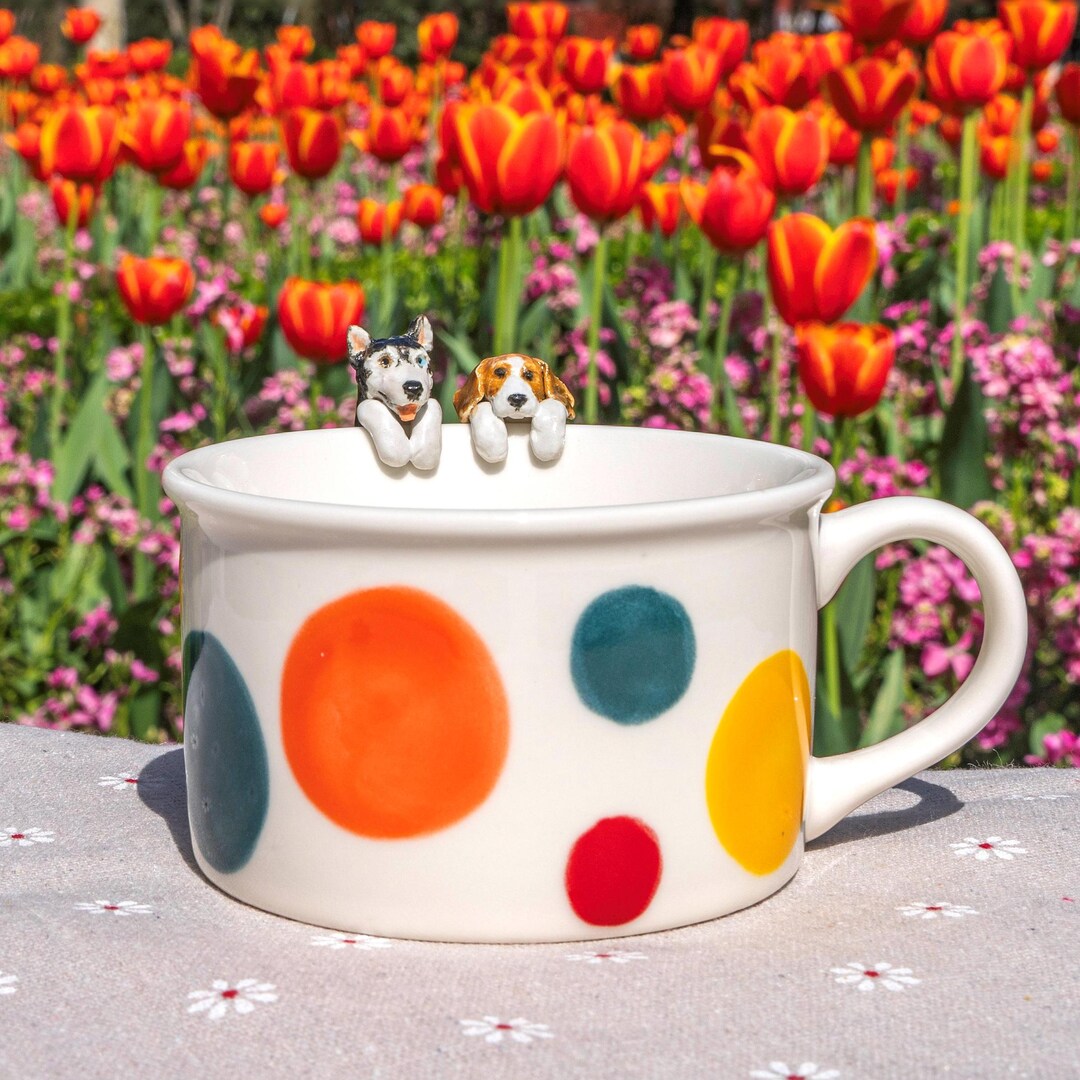 Custom Ceramic Mug with 3D Sitting Pet Figurine