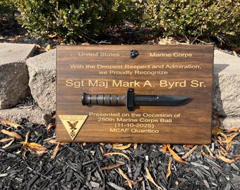 Custom Military Retirement Plaque | Ka-Bar Knife display (3D printed Kabar included)