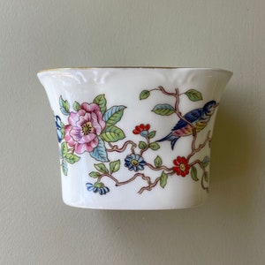 Bol vintage en porcelaine tendre - Porte-cartes ou porte-cure-dents - Chinoiserie Oiseau et motif floral - Assortiments dans un récipient décoratif avec percuteur