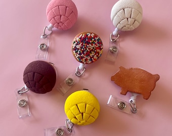 Mexican Pan Dulce Badge Reel - Handmade Concha, Puerquito, Galleta Gragea ID badge holders