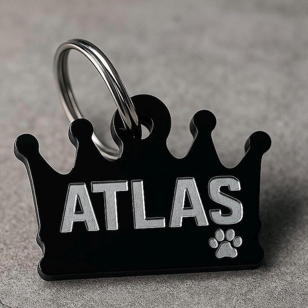 Gepersonaliseerde glitterkroon-pettag: lasergesneden acryl hond- en kat-ID-sleutelhanger
