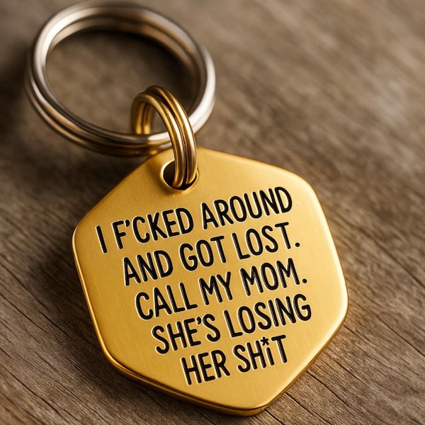 Custom Engraved Gold Dog Tag • Funny Pet ID, Personalized Back