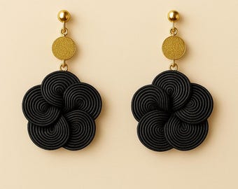 Flower Dangle Earrings: Textured Spiral Floral, Lightweight