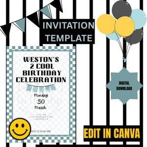 Szablon zaproszenia na 2 urodziny, dostosowywany Canva (do pobrania cyfrowego, 5 x 7 cali)