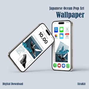 2 Whale Retro Pop – Sfondo digitale Ocean Vibe / Sfondo estetico / Sfondo per telefono da scaricare / Sfondo retrò per iPhone e Android