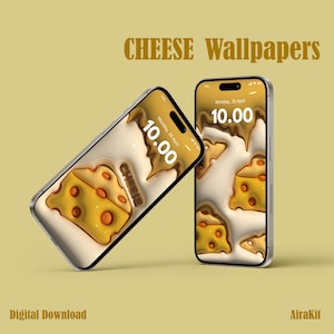 Cheese Phone Wallpaper Set – 3D Cartoon Art - Digital Download - Iphone and Android